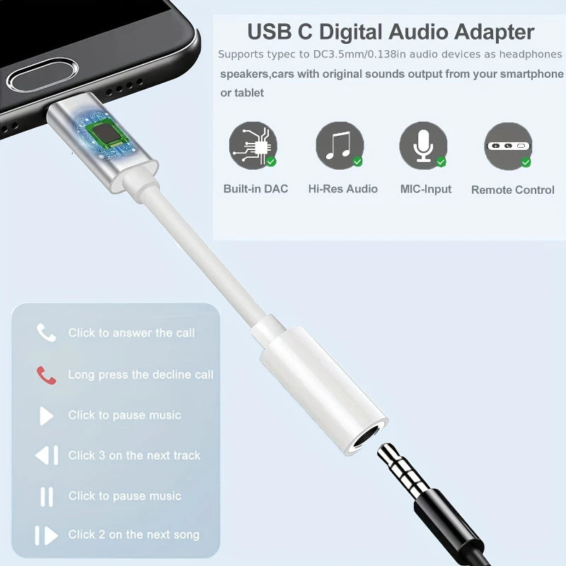 Type C To 3.5mm Aux Adapter 3 5 Jack Audio Cable